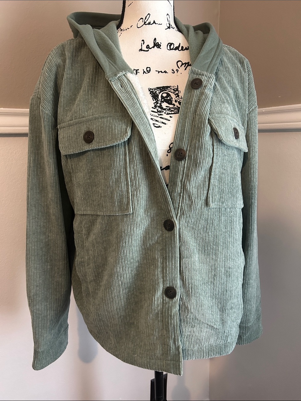 Ci Sono Corduroy collection  Crop Jacket With Hood Light Green